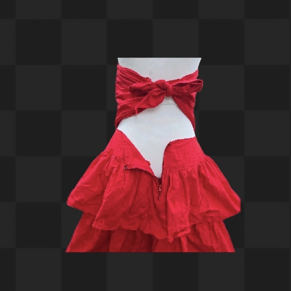 MOONGLOW Chic Strapless Red Ruffle Dress - Picture 3 of 15